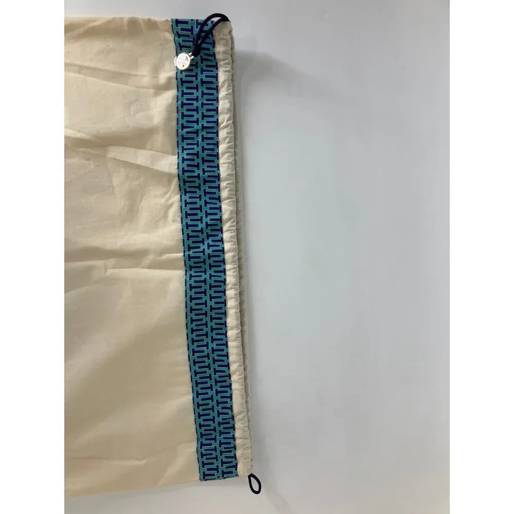TORY BURCH CREAM DRAW STRING DUST BAG WITH BLUE TRIM